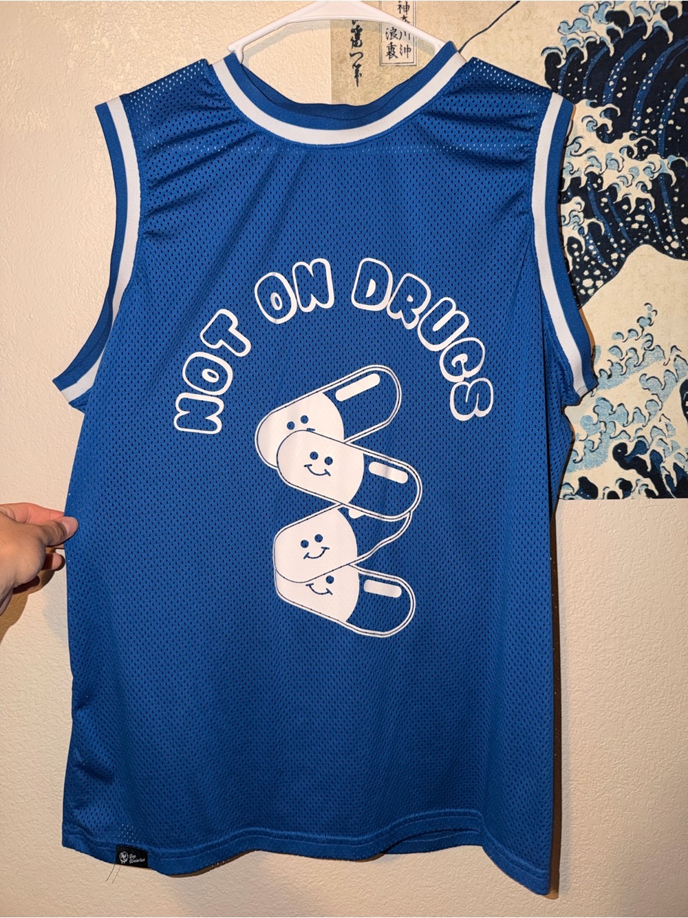 Blue 'Not On Drugs' Graphic Mesh Jersey